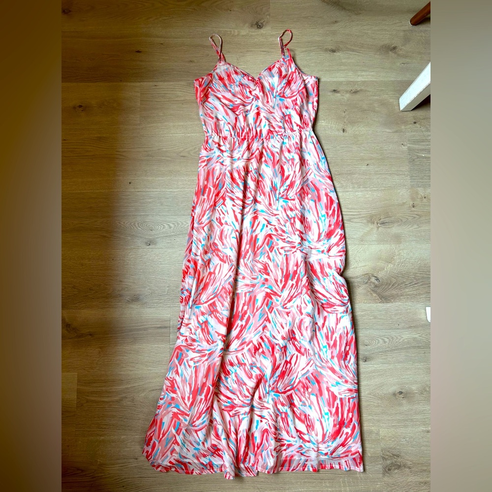 548 women’s maxi dress size medium coral blue and pink